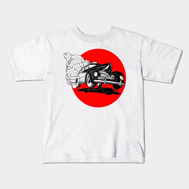 Old car at speed Kids T-Shirt by Marccelus